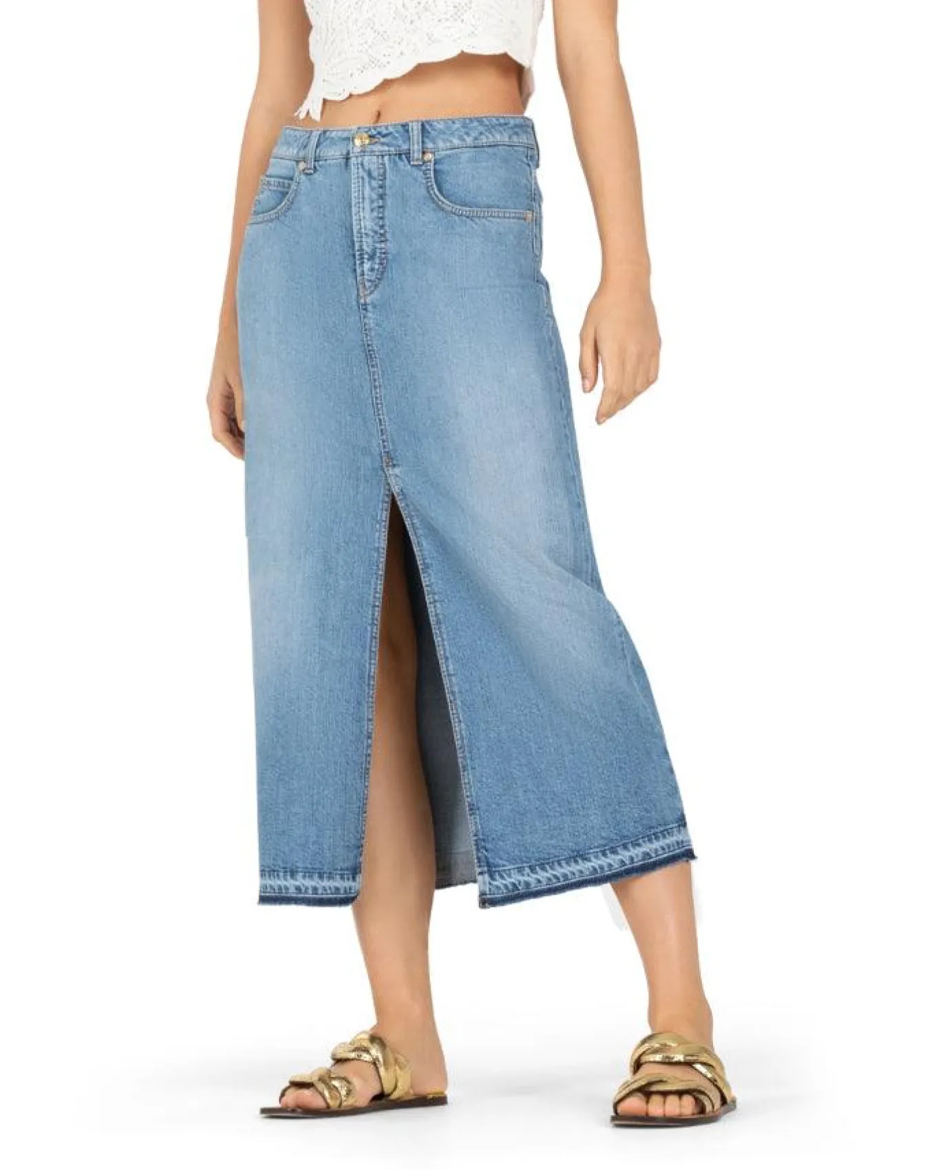 Cambio Hailey Denim Midi Skirt