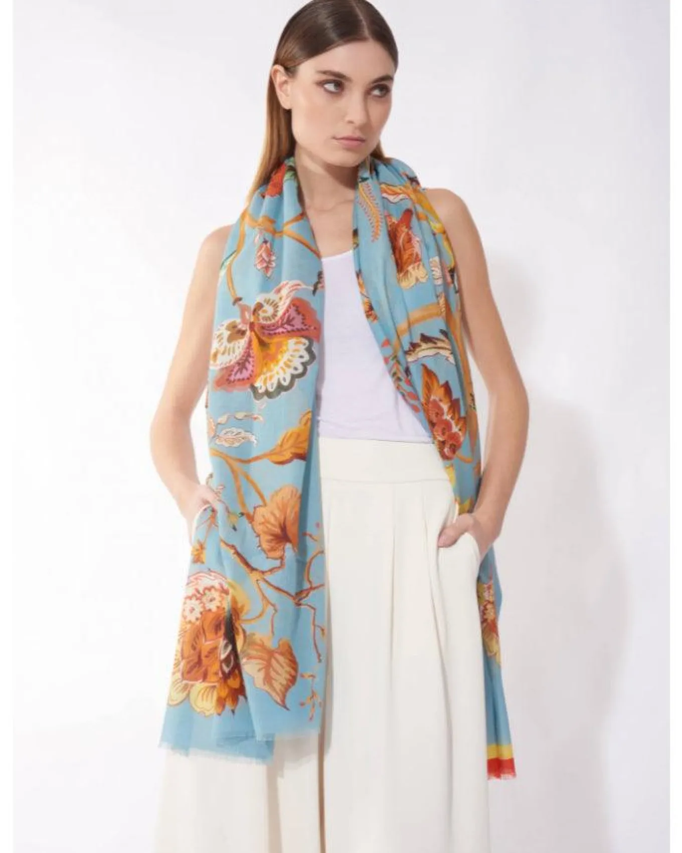 Cinzia Rocca Maxi Cotton Lilac Floral Scarf