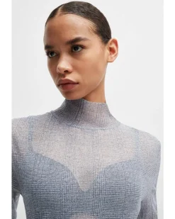 Hugo Boss Emata Plaid Tulle Turtleneck