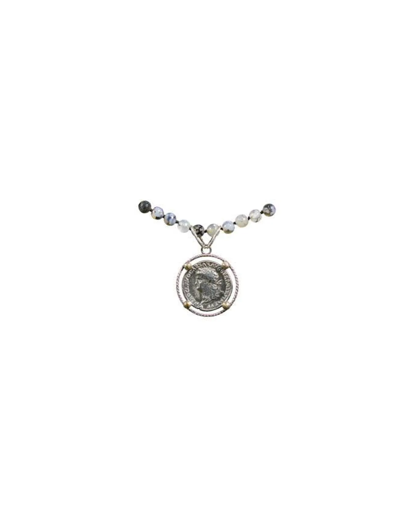 Karyn Chopik Agate Bead Roman Coin Necklace