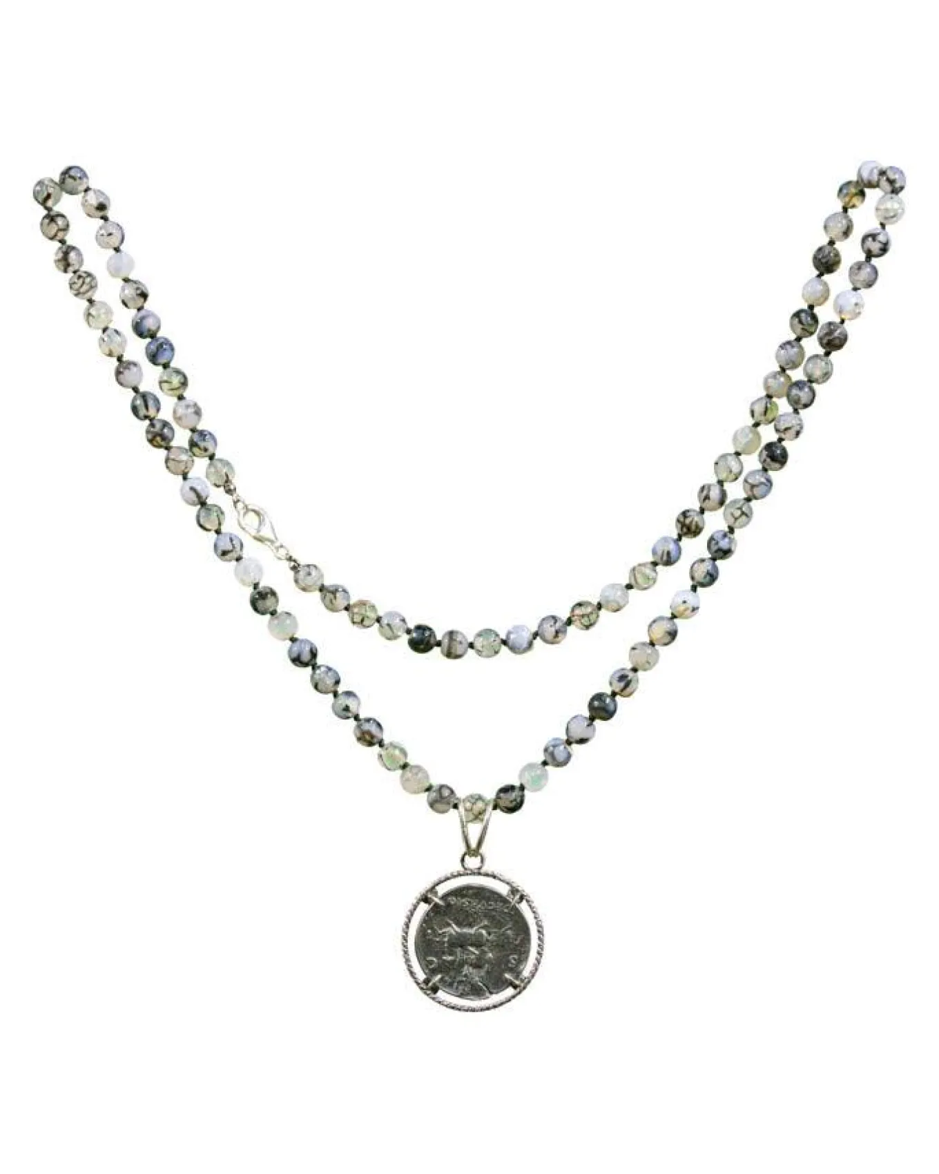 Karyn Chopik Agate Bead Roman Coin Necklace