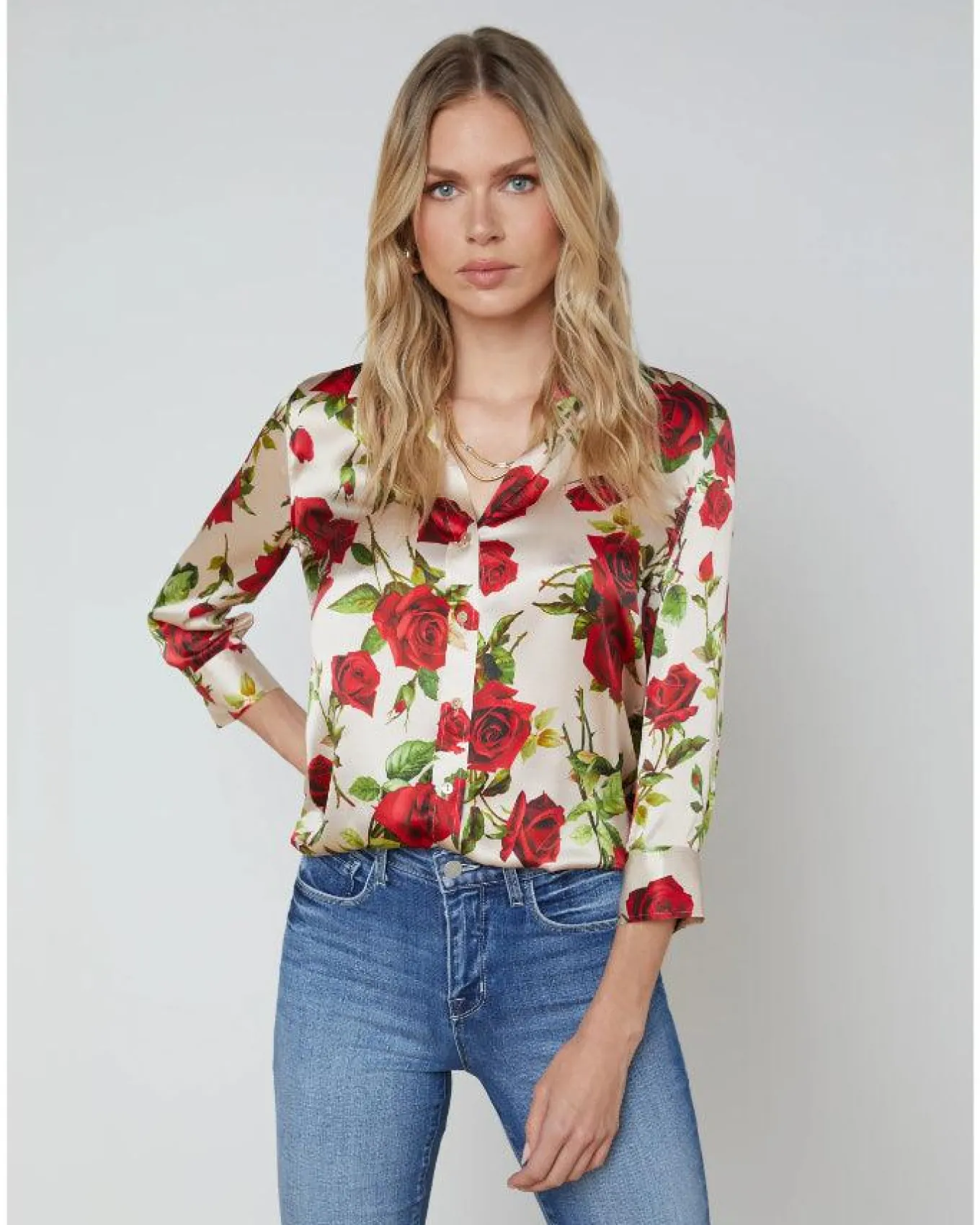 L'Agence Dani 3/4 Sleeve Romantic Rose Blouse