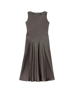 Luisa Cerano Shiny Satin Sleeveless Midi Dress