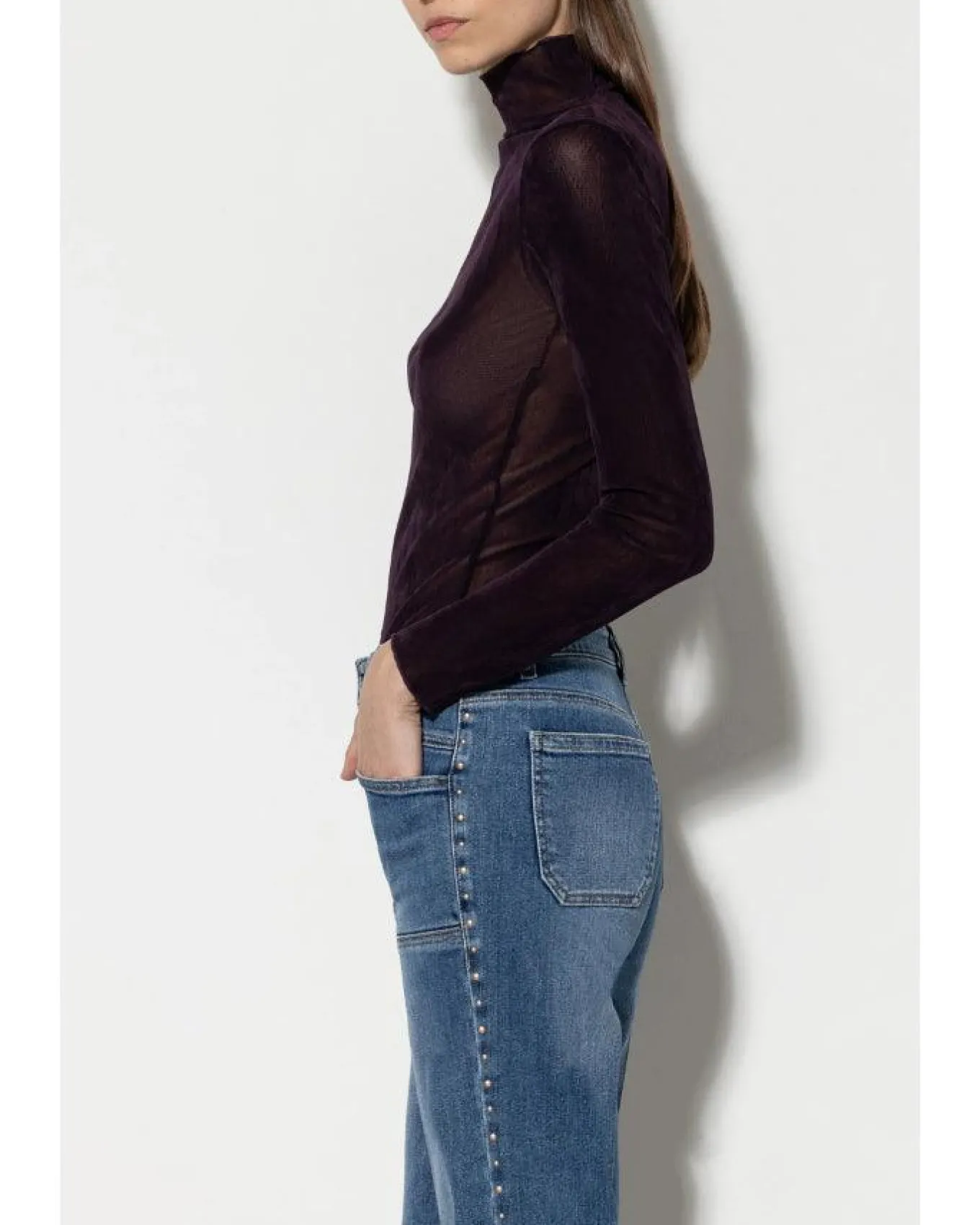 Luisa Cerano Velvet Look Mesh Turtleneck