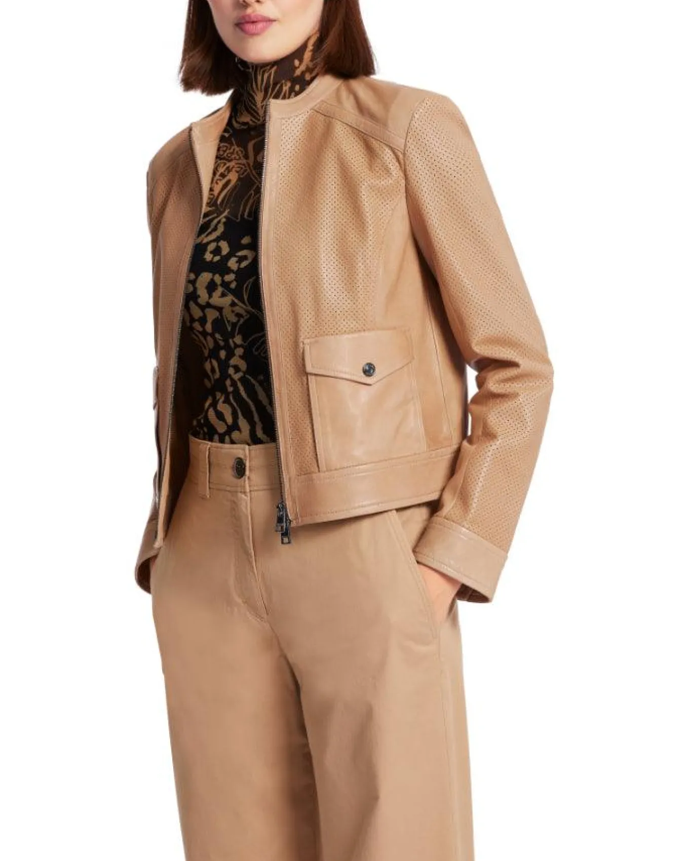 Marc Cain Perforated Leather Zip Jacket