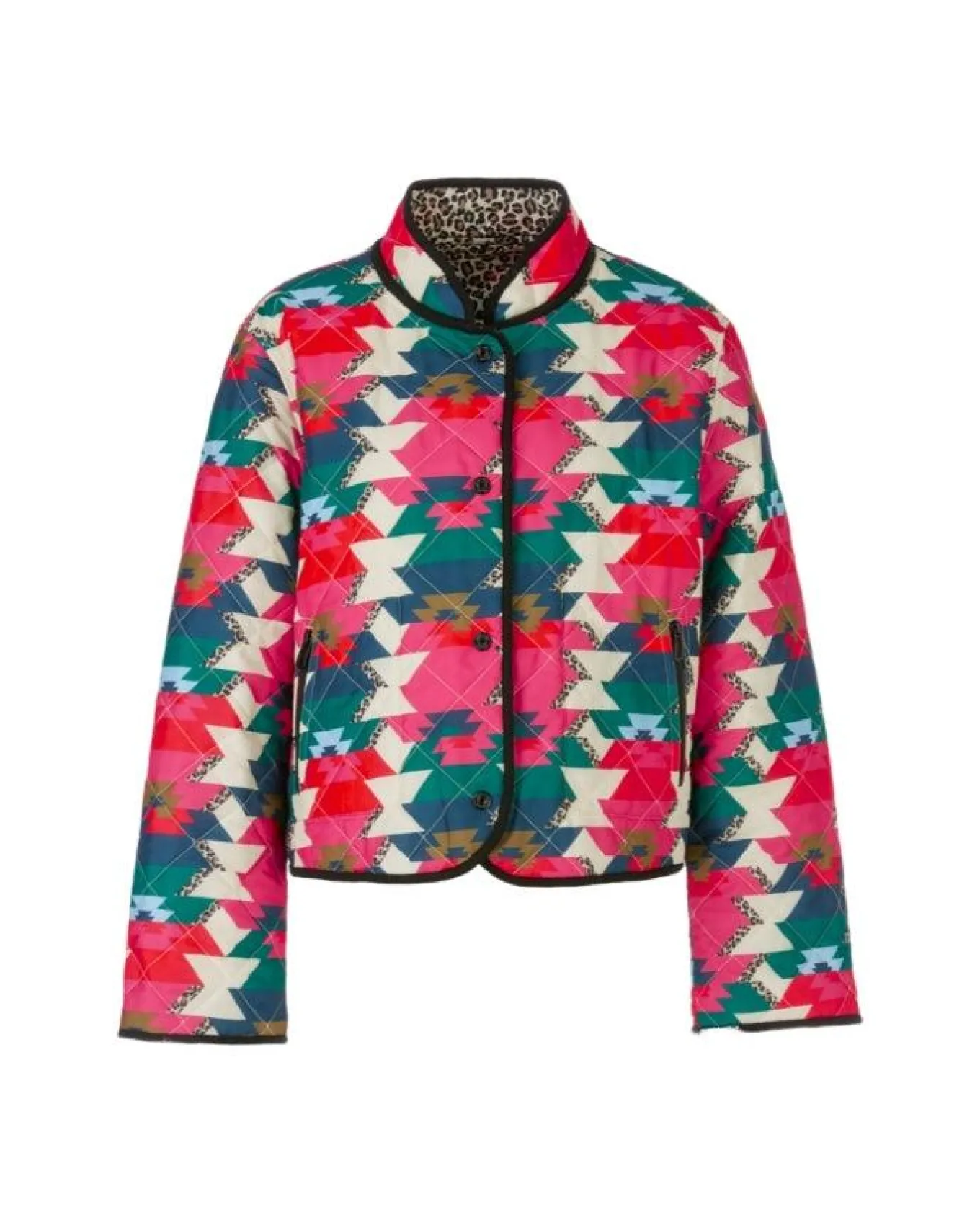 Marc Cain Reversible Print Quilted Snap Jacket