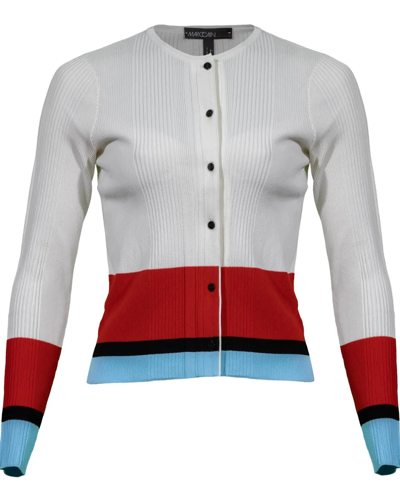 Marc Cain Ribbed Knit Non Wool Colorblock Cardigan