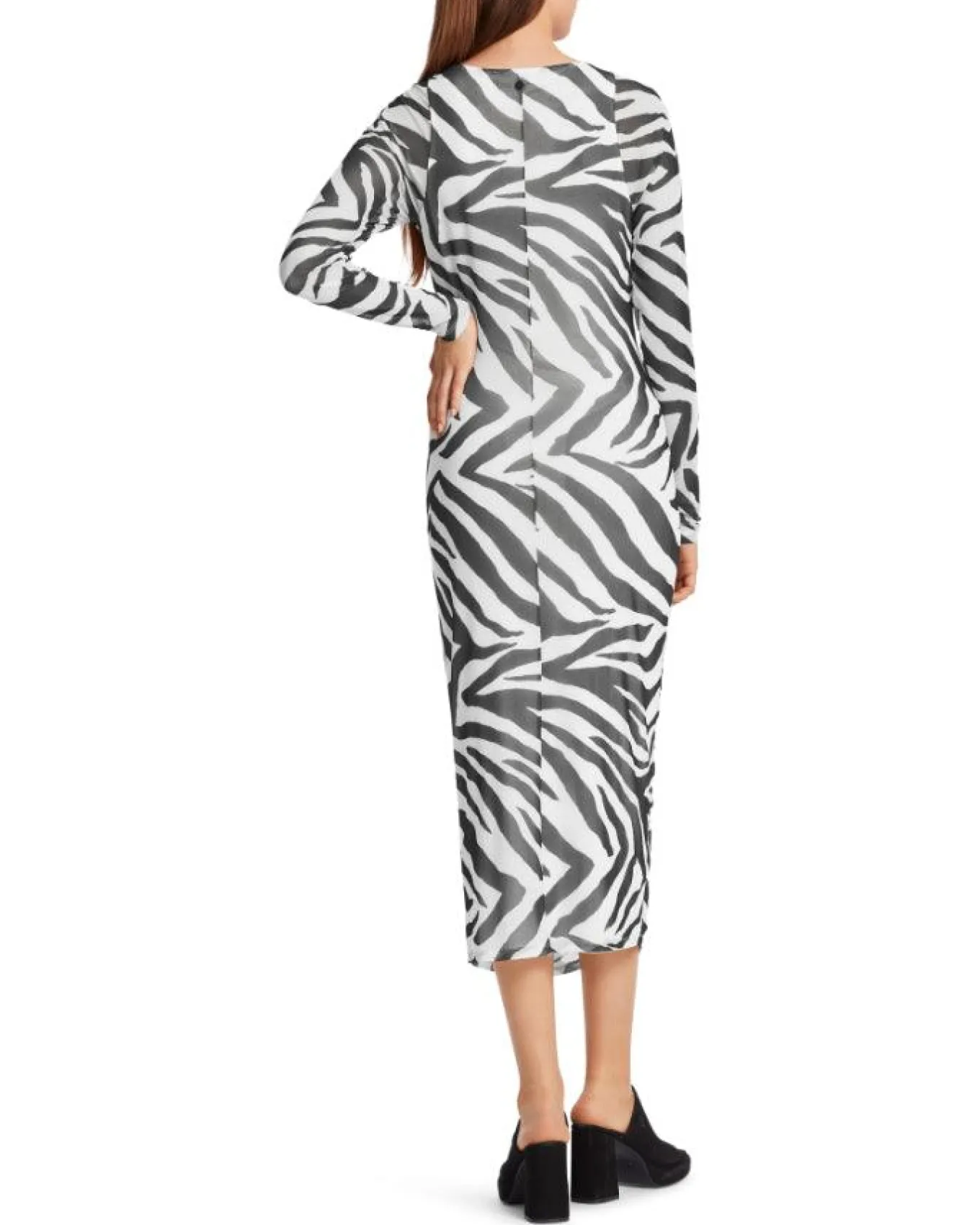 Marc Cain Zebra Print Smocked Mesh Dress