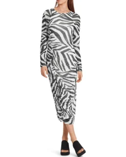 Marc Cain Zebra Print Smocked Mesh Dress
