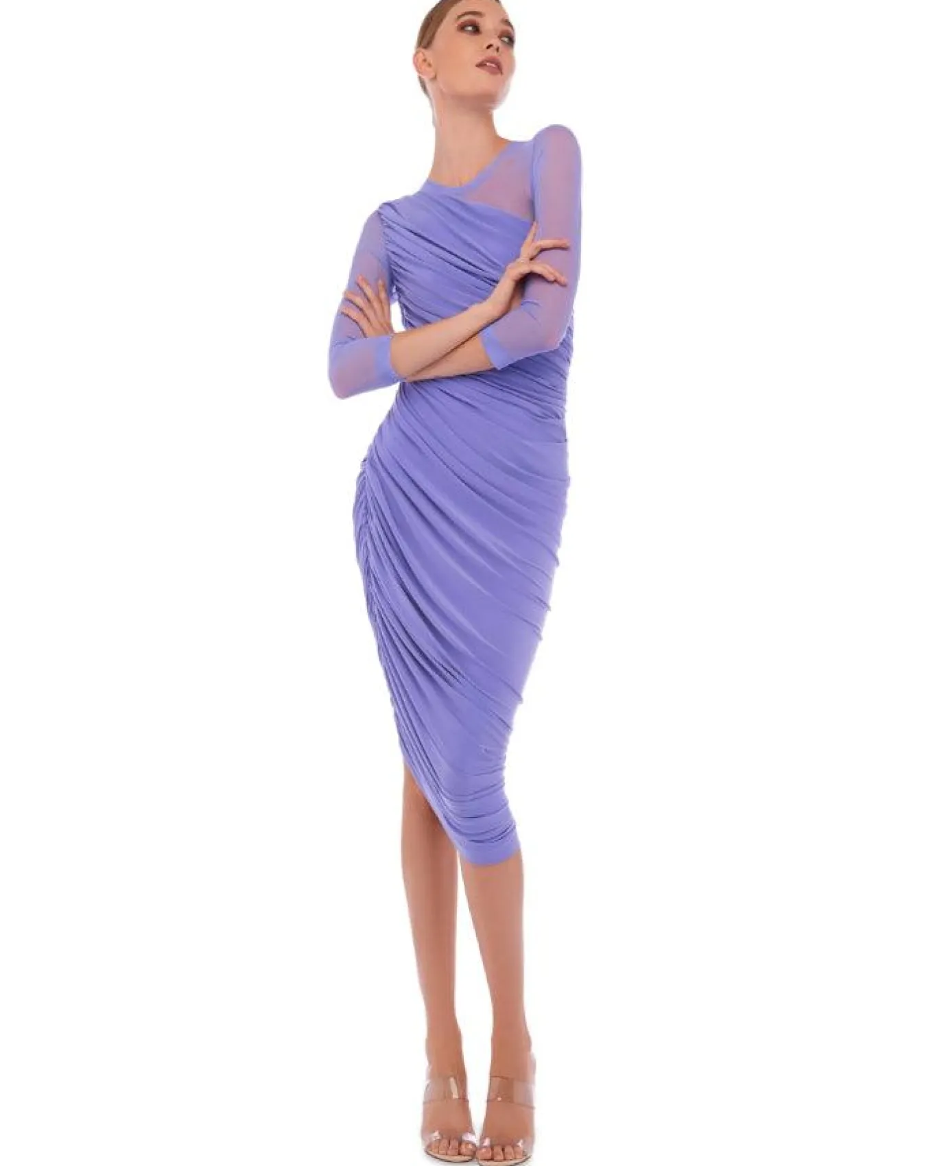 Norma Kamali Diana Mesh Long Sleeve Dress