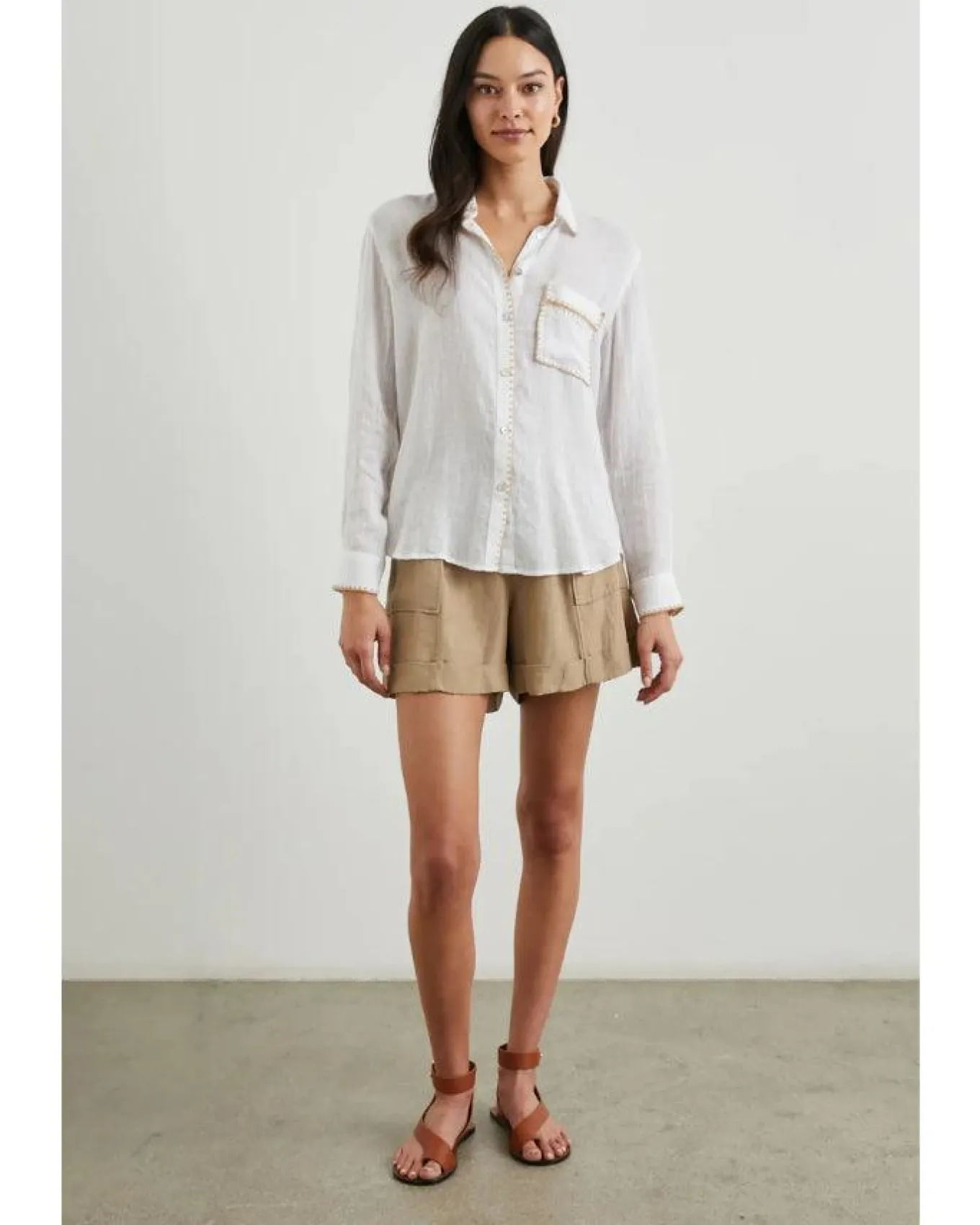 Rails Charli White Blanket Stitch Trim Shirt