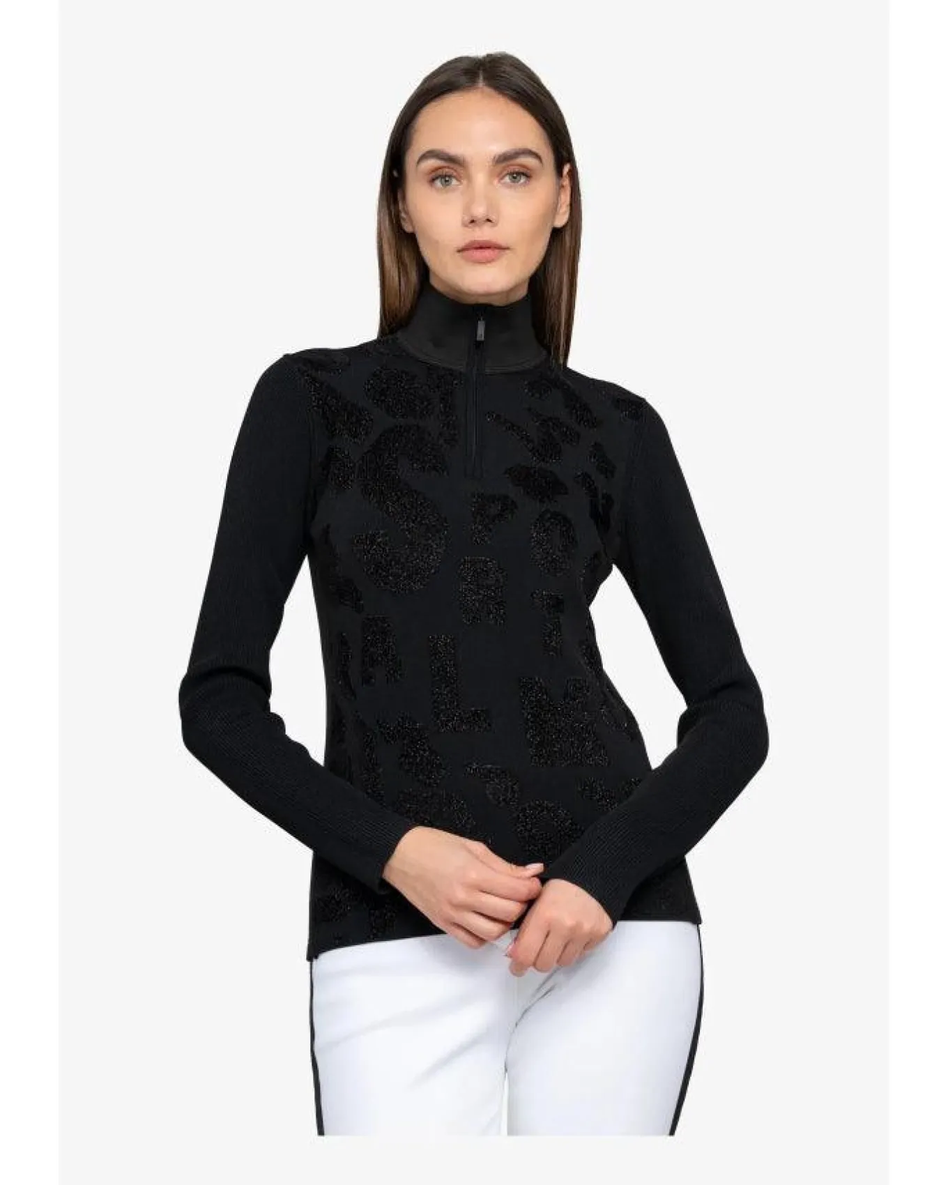 Sportalm Pattern Front Zip Split Neck Pullover