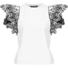 Veronica Beard Julianka Ruffle Eyelet Cap Sleeve Top