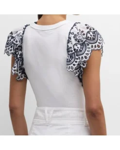 Veronica Beard Julianka Ruffle Eyelet Cap Sleeve Top