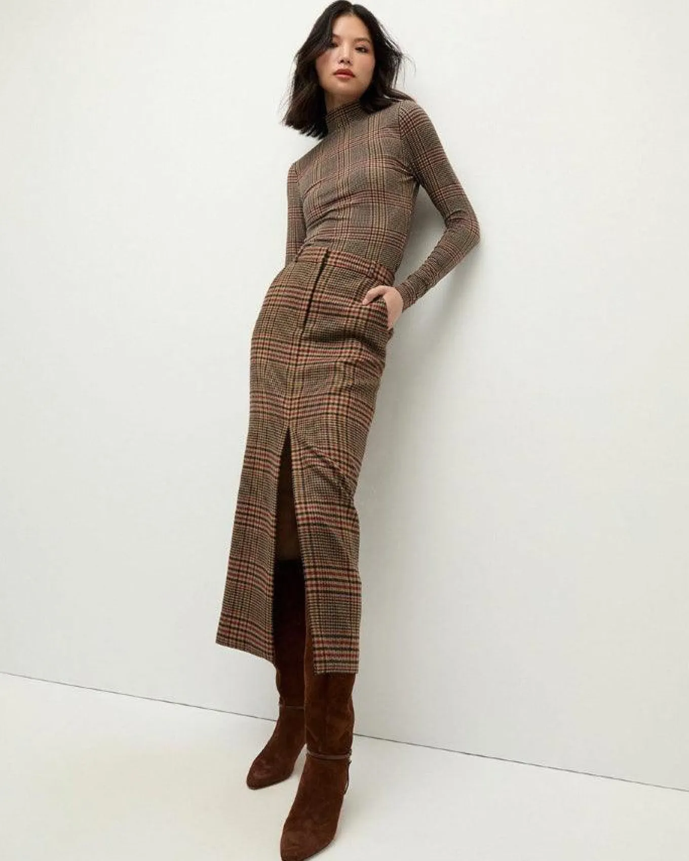 Veronica Beard Plaid Turtleneck Top